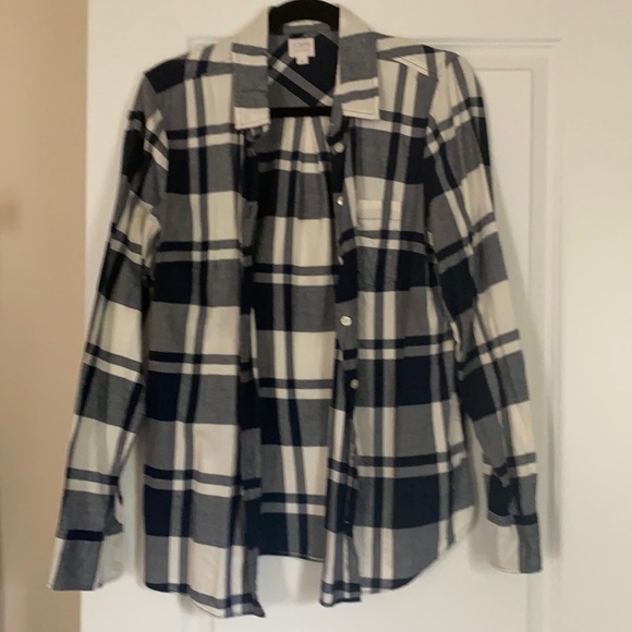 Jcrew plaid blue white button-down large euc - Picture 1 of 2